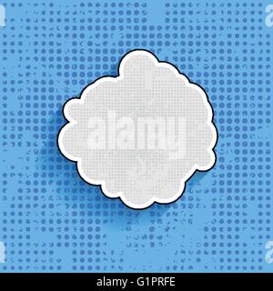 Pop art speech bubble on blue grunge dotted background. Vector comic bubble graphic design Stock Vector