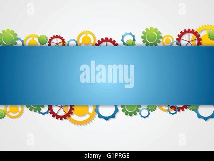 Abstract tech corporate background with colorful gears mechanism. Bright cogwheels vector technology design Stock Vector