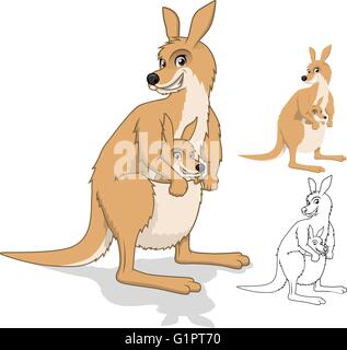 High quality kangaroo with her baby cartoon character vector illustration Stock Vector