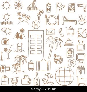 Hand drawn hotel and tourism related symbols Stock Vector