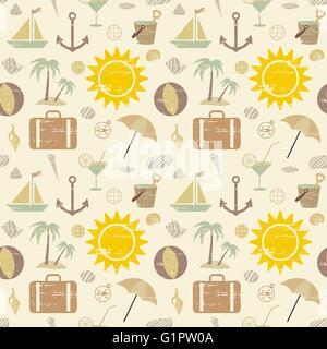 Seamless pattern with summer and sea related symbols and words Stock ...