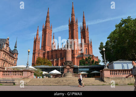 Market church, Schlossplatz, Wiesbaden, Hesse, Germany / Marktkirche Stock Photo