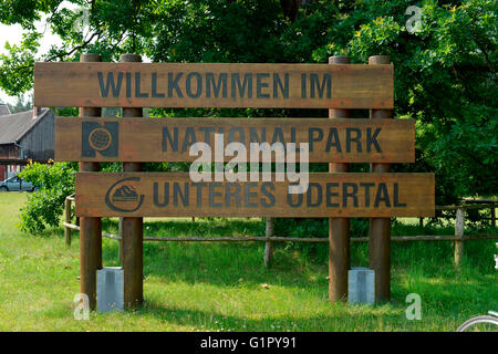 Sign, Lower Oder Valley National Park, Brandenburg, Germany Stock Photo