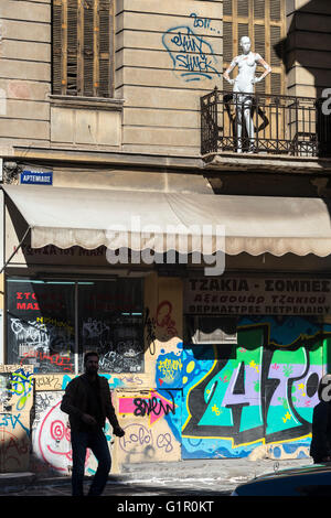 Graffiti on Ermou street in the  Monastiraki district of Athens, Greece Stock Photo