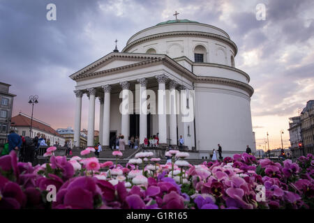 An evening view of St. Alexander's Church, Warsaw, Poland. Stock Photo