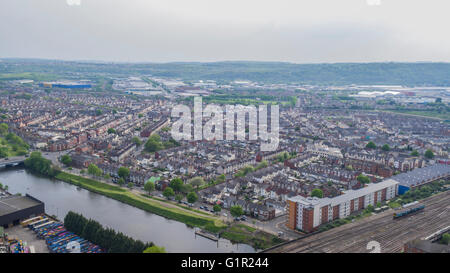 Aerial views over Cardiff Central train station and the River Taff: PHILLIP ROBERTS Stock Photo