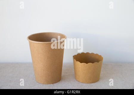 brown coffee and cupcake paper cups Stock Photo