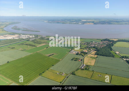 An aerial view of the Lincolnshire village of South Ferriby and the River Humber Stock Photo