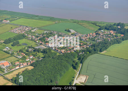 An aerial view of the Lincolnshire village of South Ferriby and the River Humber Stock Photo