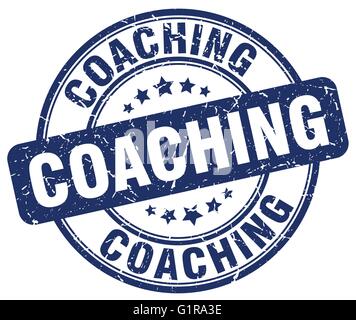 coaching blue grunge round vintage rubber stamp Stock Vector