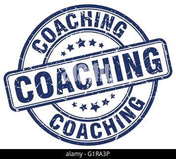 coaching blue grunge round vintage rubber stamp Stock Vector