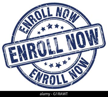 enroll now blue grunge round vintage rubber stamp Stock Vector