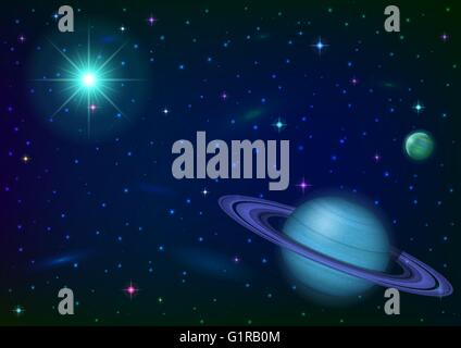 Space background with planet and sun Stock Vector