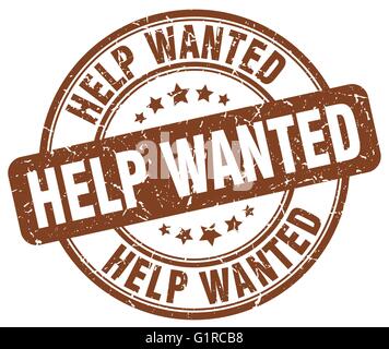 help wanted brown grunge round vintage rubber stamp Stock Vector