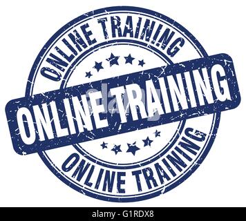 online training blue grunge round vintage rubber stamp Stock Vector