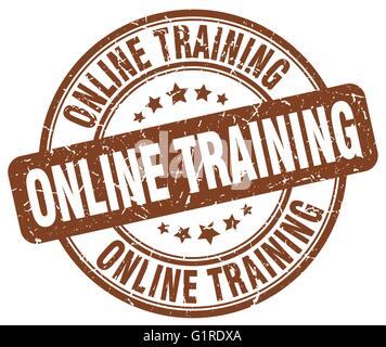 online training brown grunge round vintage rubber stamp Stock Vector