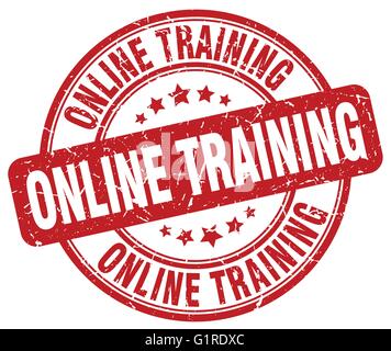 online training red grunge round vintage rubber stamp Stock Vector