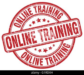 online training red grunge round vintage rubber stamp Stock Vector