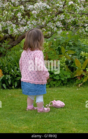 toddler in garden with back to camera Stock Photo