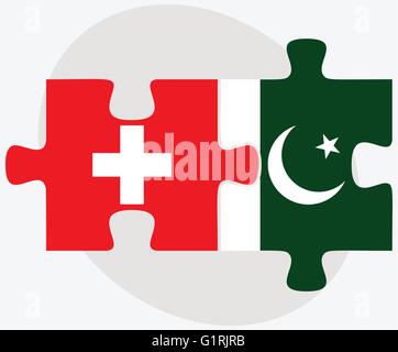 Switzerland and Pakistan Flags in puzzle isolated on white background Stock Vector