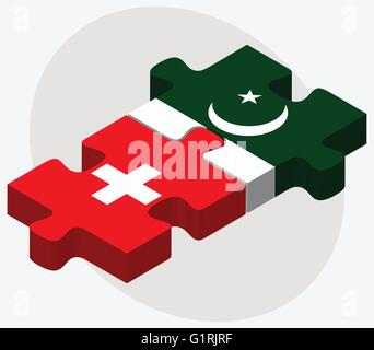 Switzerland and Pakistan Flags in puzzle isolated on white background Stock Vector