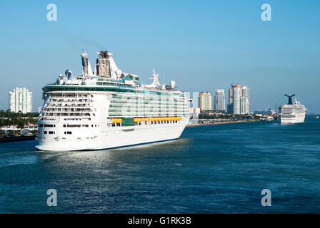 Cruise liners leaving Miami one after another (Florida). Stock Photo