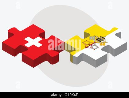 Switzerland and Holy See - Vatican City State Flags in puzzle isolated on white background Stock Vector