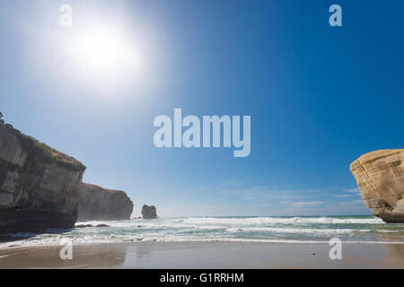 Pacific ocean coast from Tunnel beach, New Zealand Stock Photo