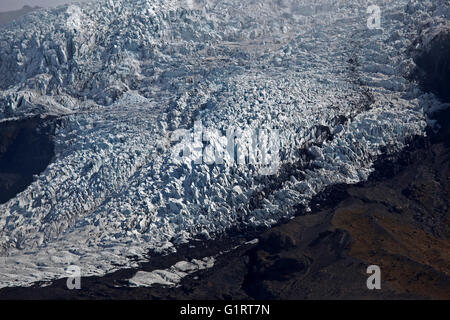 Cleft ice, glacial ice, glacier snout of glacier Vatnakökull in Skaftafell, Southern Iceland, Iceland Stock Photo