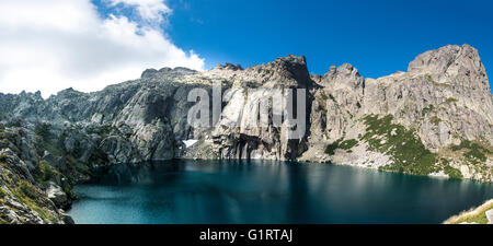 Mountain lake Lac de Capitello surrounded by steep faces, Restonica high valley, Corte, Haute-Corse, Corsica, France Stock Photo