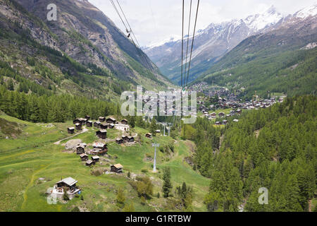 Zermatt, Switzerland cityscape from cable car to Matterhorn Stock Photo