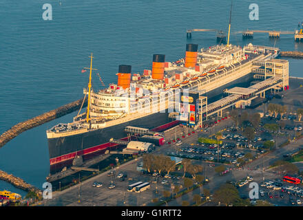 RMS Queen Mary Ocean Liner Hotel, Queen Mary Hotel in Long Beach Harbor, Long Beach, Los Angeles County, California, USA Stock Photo