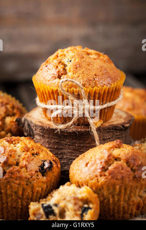 Fresh homemade delicious carrot muffins with dried fruits  and nuts Stock Photo