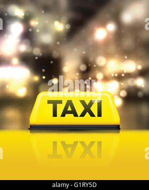 Taxi car on the street at night. Vector illustration Stock Vector