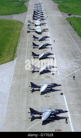 Line up of aircraft of the Fleet Air Arm at RNAS Yeovilton in the late 1980's Stock Photo