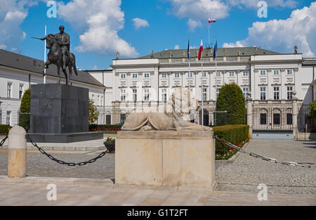 The statue of Prince Jozef Poniatowski in front of the Presidential Palace in Warsaw , Poland Stock Photo