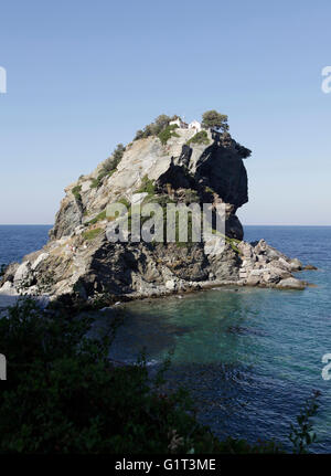 skopelos, greece, in the the Northern Sporades island group, Church of Agios Ioannis on the hill used in the film 'mamma mia' Stock Photo