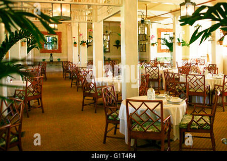 The formal Dining Room inside the Gasparilla Inn & Club, Boca Grande, on Gasparilla Island, Florida Stock Photo