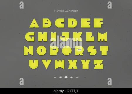 set of stylized, alphabet letters isolated on gray, grunge background. vector vintage, bold font type. retro character design. d Stock Vector