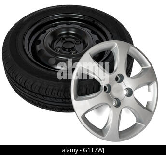 Modern steel car wheel with plastic cover Stock Photo