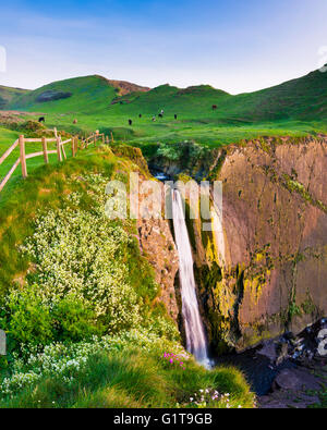The waterfall at Speke's Mill Mouth, Hartland, North Devon, England. Stock Photo