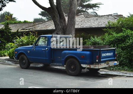 California: a van in the streets of Camel by the Sea, city famous for its enchanting architecture with fairytale houses Stock Photo