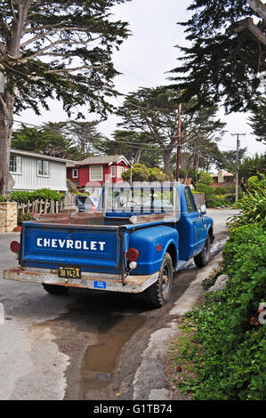 California: a van in the streets of Camel by the Sea, city famous for its enchanting architecture with fairytale houses Stock Photo