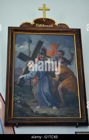 One of fourteen Stations of the Cross images in the Church of St Joseph in Beilstein, on the Moselle River, Germany. Stock Photo