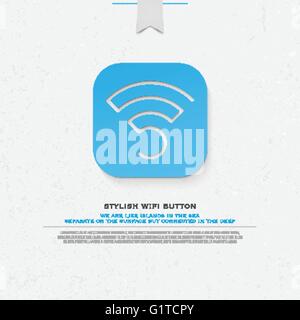 blue application button style wireless icon and wifi logo. isolated vector radio wave symbol. free internet connection zone sign Stock Vector