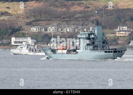 FGS Donau A516 (German Navy), and KNM Otra M351 (Norwegian Navy), as they depart for Exercise Joint Warrior 16-1. Stock Photo