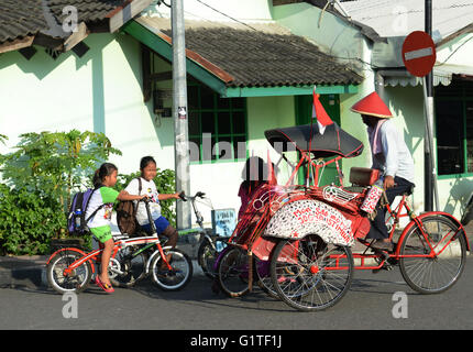 A becak cycle rickshaw in Yogyakarta, Java, Indonesia, Southeast Asia ...
