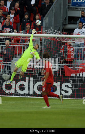 Toronto, Canada. 18th May, 2016. Clint Irwin (1) of Toronto FC makes a save during the MLS regular season game between Toronto FC and New York City FC held at BMO Field in Toronto, Canada on May 18, 2016. Credit:  Cal Sport Media/Alamy Live News Stock Photo