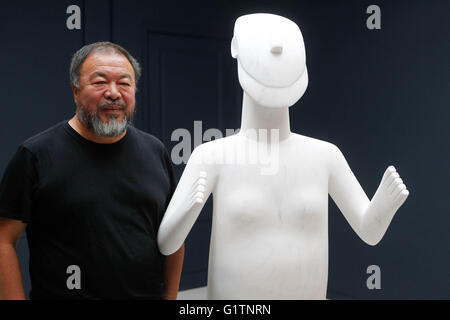 Athens, Greece. 19th May, 2016. Chinese artist and activist AI WEIWEI gives a press conference during his exchibition in Cycladic Art museum. The Museum of Cycladic Art (MCA) in Athens announces a major exhibition with Chinese artist and activist Ai Weiwei. Ai Weiwei at Cycladic will be the artist's first exhibition within an archeological museum and in the country of Greece. This exhibition will introduce audiences to his practice through many of his significant works, placing them within the museums renowned collection. Credit:  ZUMA Press, Inc./Alamy Live News Stock Photo