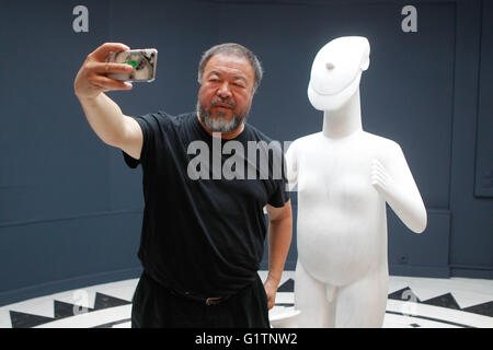 Athens, Greece. 19th May, 2016. Chinese artist and activist AI WEIWEI gives a press conference during his exchibition in Cycladic Art museum. The Museum of Cycladic Art (MCA) in Athens announces a major exhibition with Chinese artist and activist Ai Weiwei. Ai Weiwei at Cycladic will be the artist's first exhibition within an archeological museum and in the country of Greece. This exhibition will introduce audiences to his practice through many of his significant works, placing them within the museums renowned collection. Credit:  ZUMA Press, Inc./Alamy Live News Stock Photo